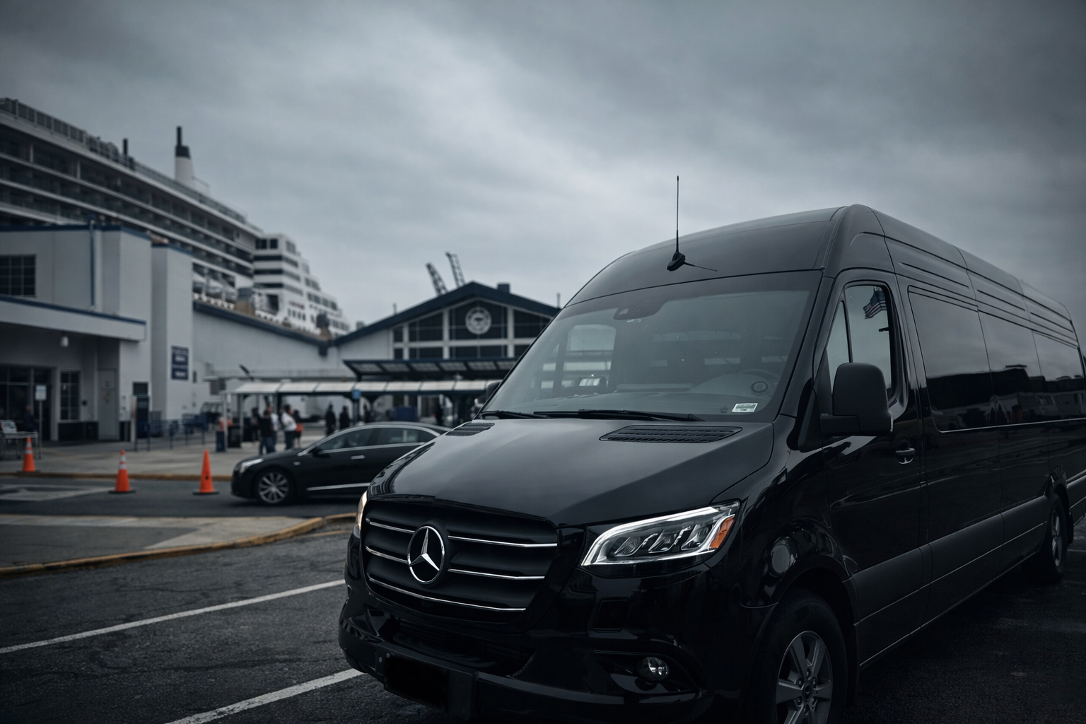 Premium Mercedes-Benz Sprinter luxury van used for private chauffeur, cruise terminal transfers, and executive transportation services in New York City.